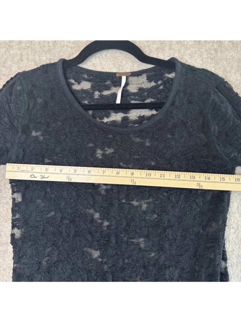 Free People Long Sleeve Laced Top Womens XS Black Sheer Round Neck